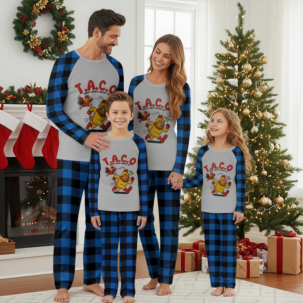 Funny TACO Running Chicken Plaid Pajama Set Trump Always Chickens Out Hilarious Political TS02 Blue Plaid Print Your Wear