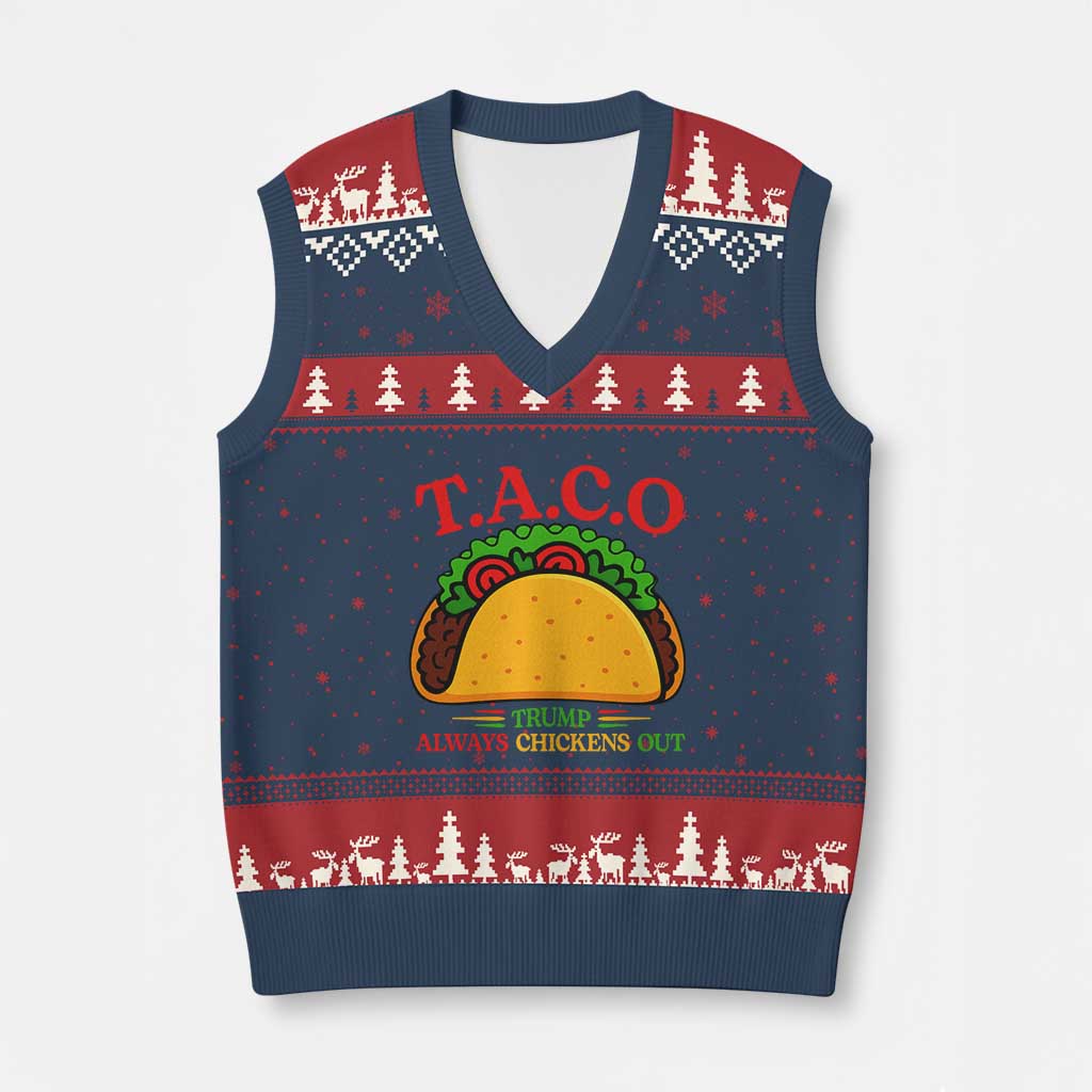Funny TACO Trump Always Chickens Out V-Neck Knit Sweater Vest Funny Political Satire Tacos Lover TS02 Navy Red Print Your Wear