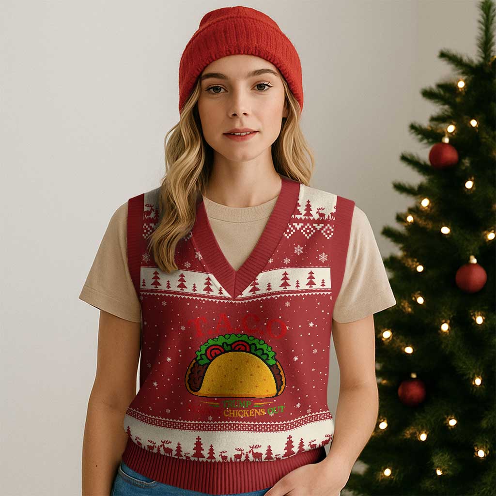 Funny TACO Trump Always Chickens Out V-Neck Knit Sweater Vest Funny Political Satire Tacos Lover TS02 Red Beige Print Your Wear
