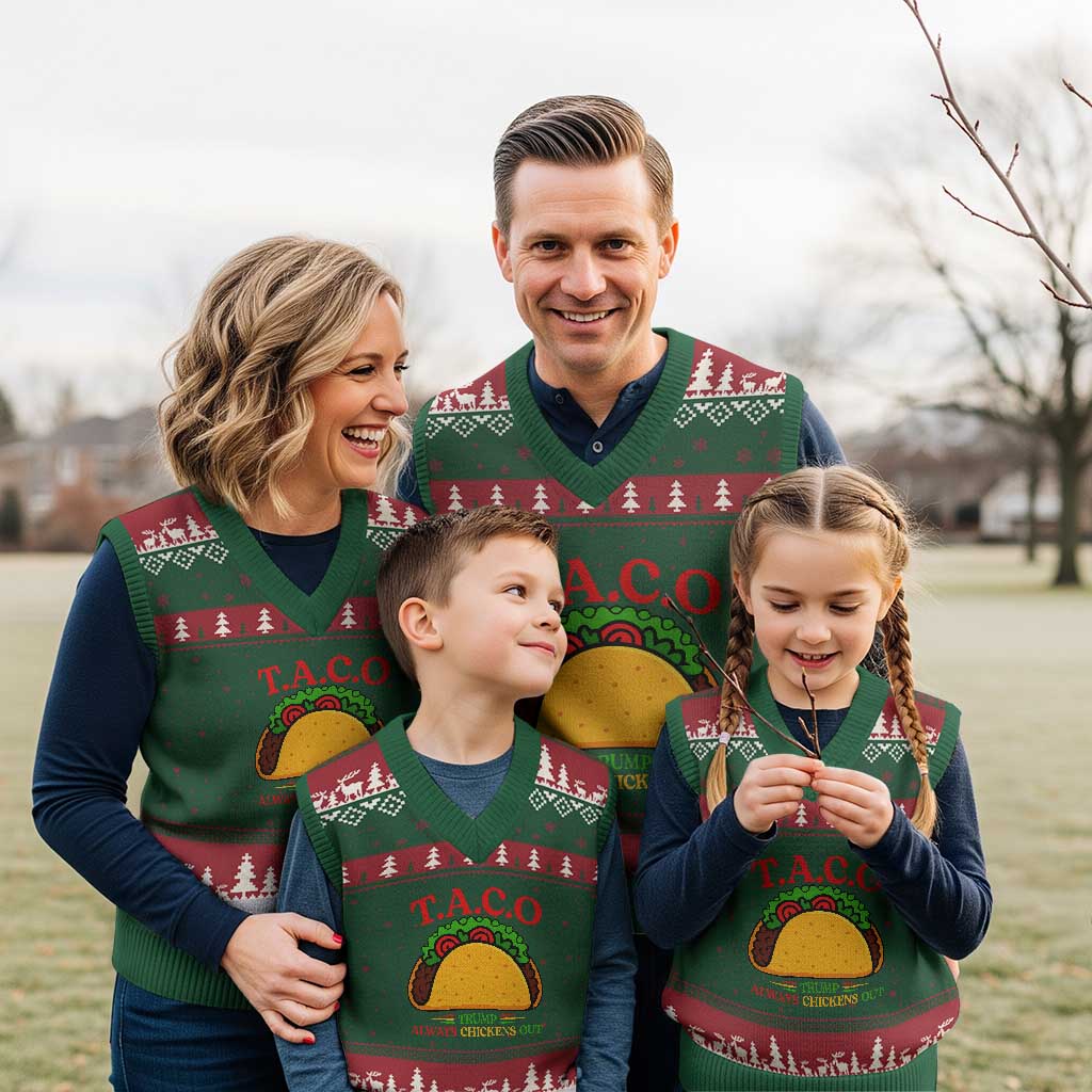 Funny TACO Trump Always Chickens Out V-Neck Knit Sweater Vest Funny Political Satire Tacos Lover TS02 Red Green Print Your Wear