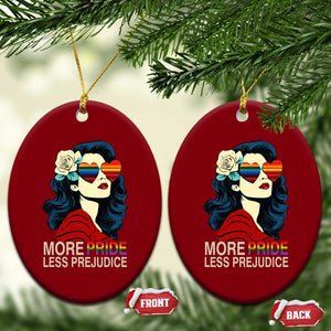 More Pride Less Prejudice Ceramic Ornament Retro Pride Month LGBTQ Feminist TS02 Print Your Wear