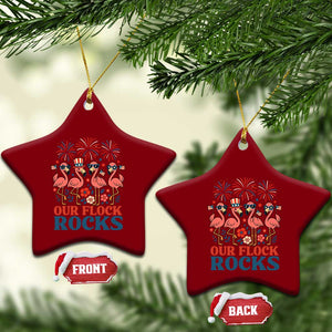 Our Flock Rocks Patriotic Flamingo Ceramic Ornament Funny 4th of July Family Matching TS02 Print Your Wear