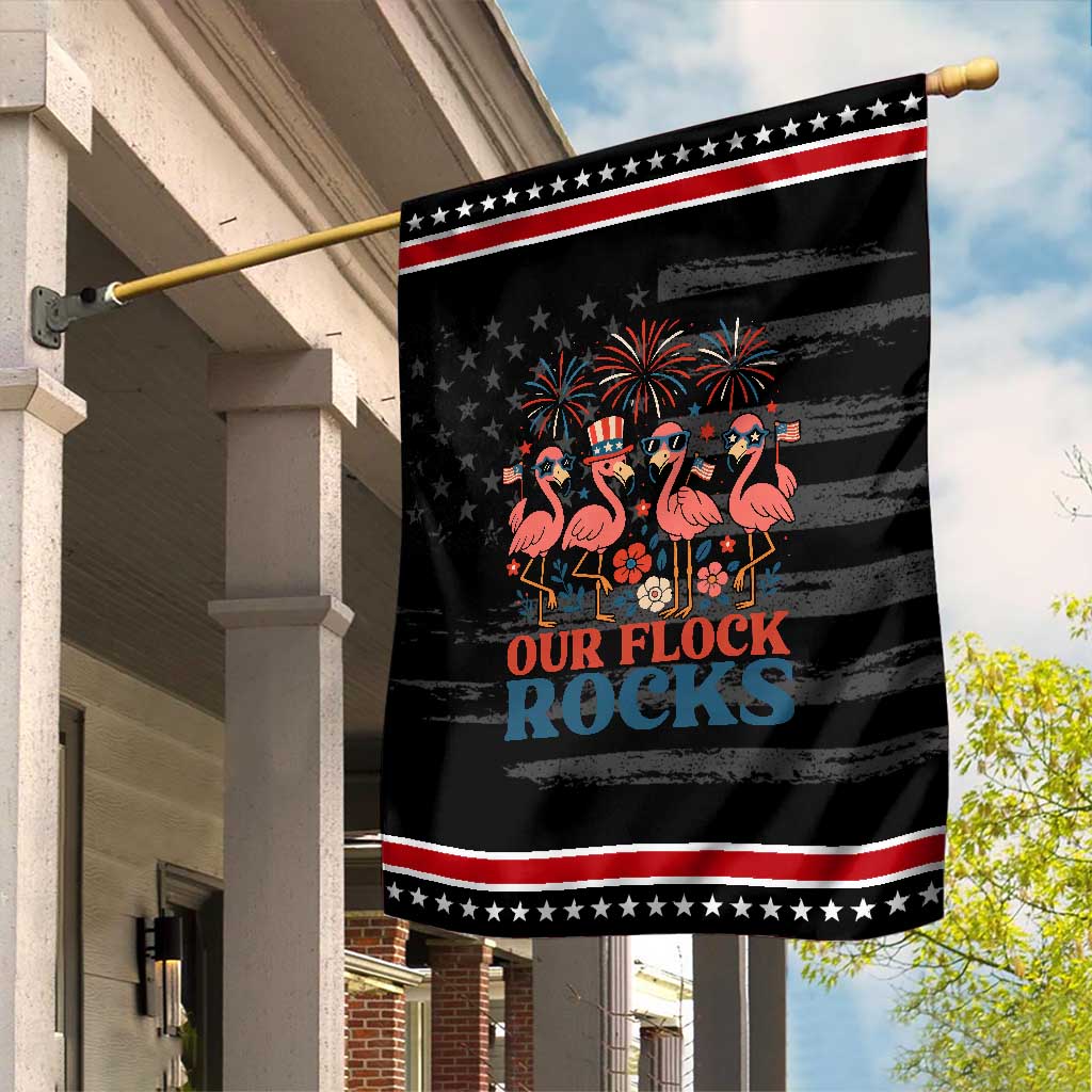 Our Flock Rocks Patriotic Flamingo Garden Flag Funny 4th of July Family Matching TS02 Distressed Black Red Print Your Wear