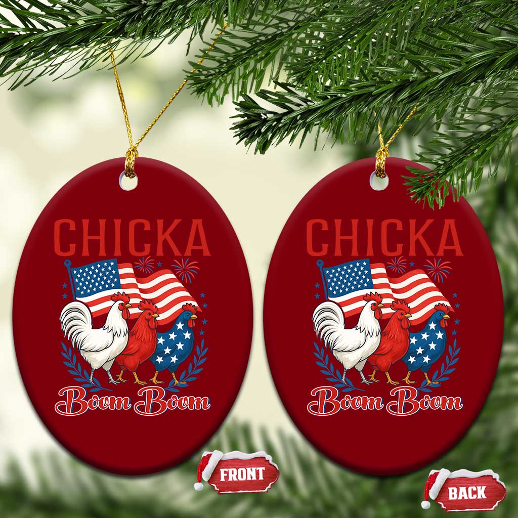 Chicka Boom Boom Patriotic Chicken Ceramic Ornament Funny Patriotic 4th of July Red White and Blue Farm TS02 Print Your Wear