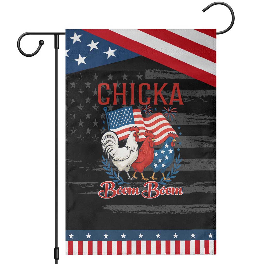 Chicka Boom Boom Patriotic Chicken Garden Flag Funny Patriotic 4th of July Red White and Blue Farm TS02 Distressed Black Blue Print Your Wear