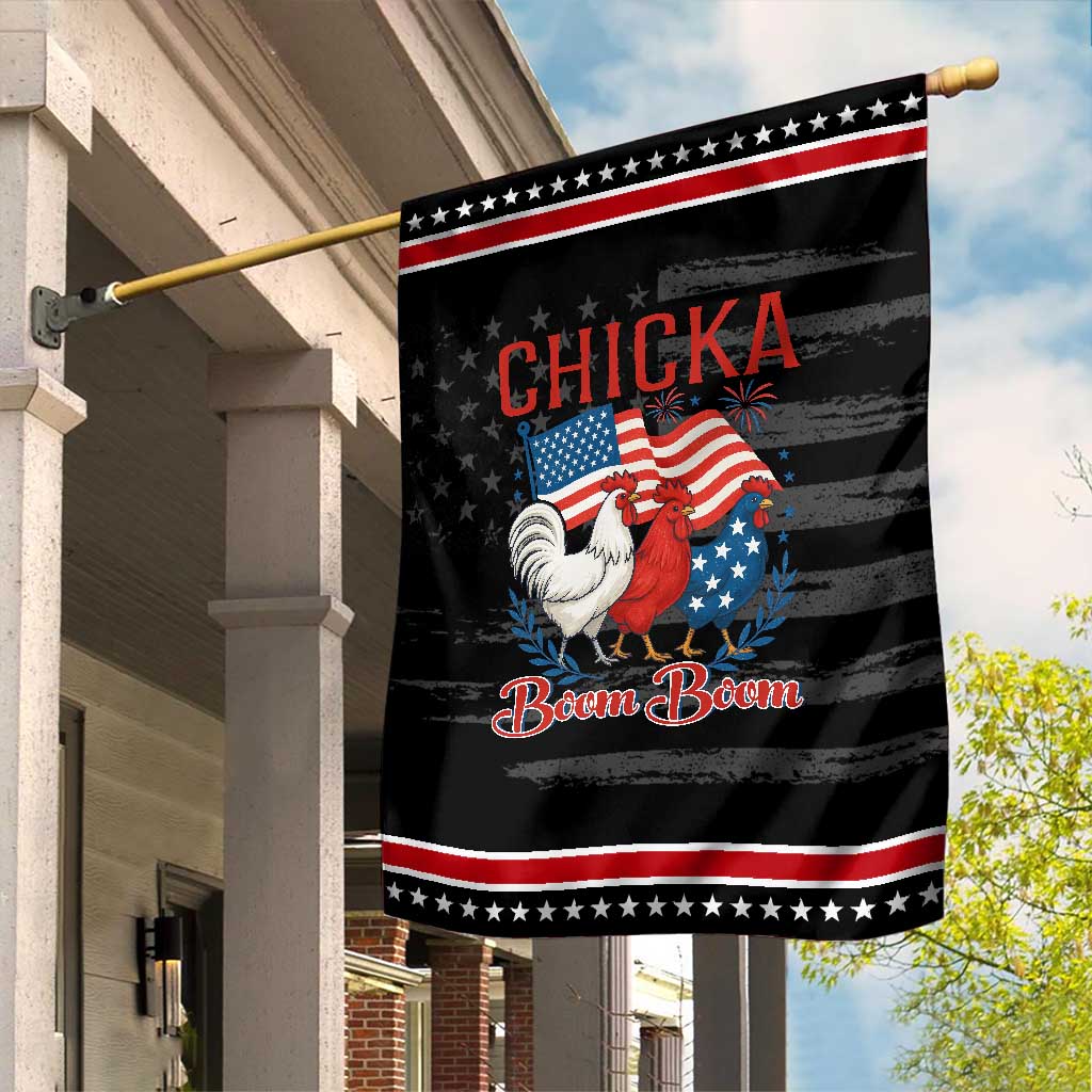 Chicka Boom Boom Patriotic Chicken Garden Flag Funny Patriotic 4th of July Red White and Blue Farm TS02 Distressed Black Red Print Your Wear