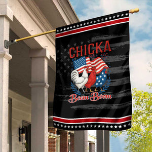 Chicka Boom Boom Patriotic Chicken Garden Flag Funny Patriotic 4th of July Red White and Blue Farm TS02 Distressed Black Red Print Your Wear