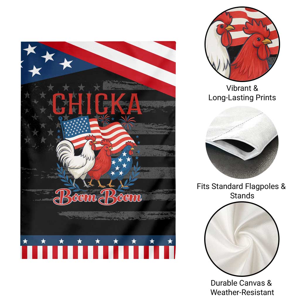 Chicka Boom Boom Patriotic Chicken Garden Flag Funny Patriotic 4th of July Red White and Blue Farm TS02 Print Your Wear