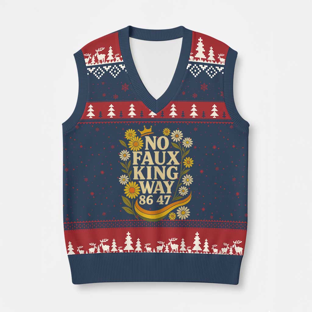 No Faux King Way 8647 V-Neck Knit Sweater Vest Subtle Resist 70s Retro Floral TS02 Navy Red Print Your Wear