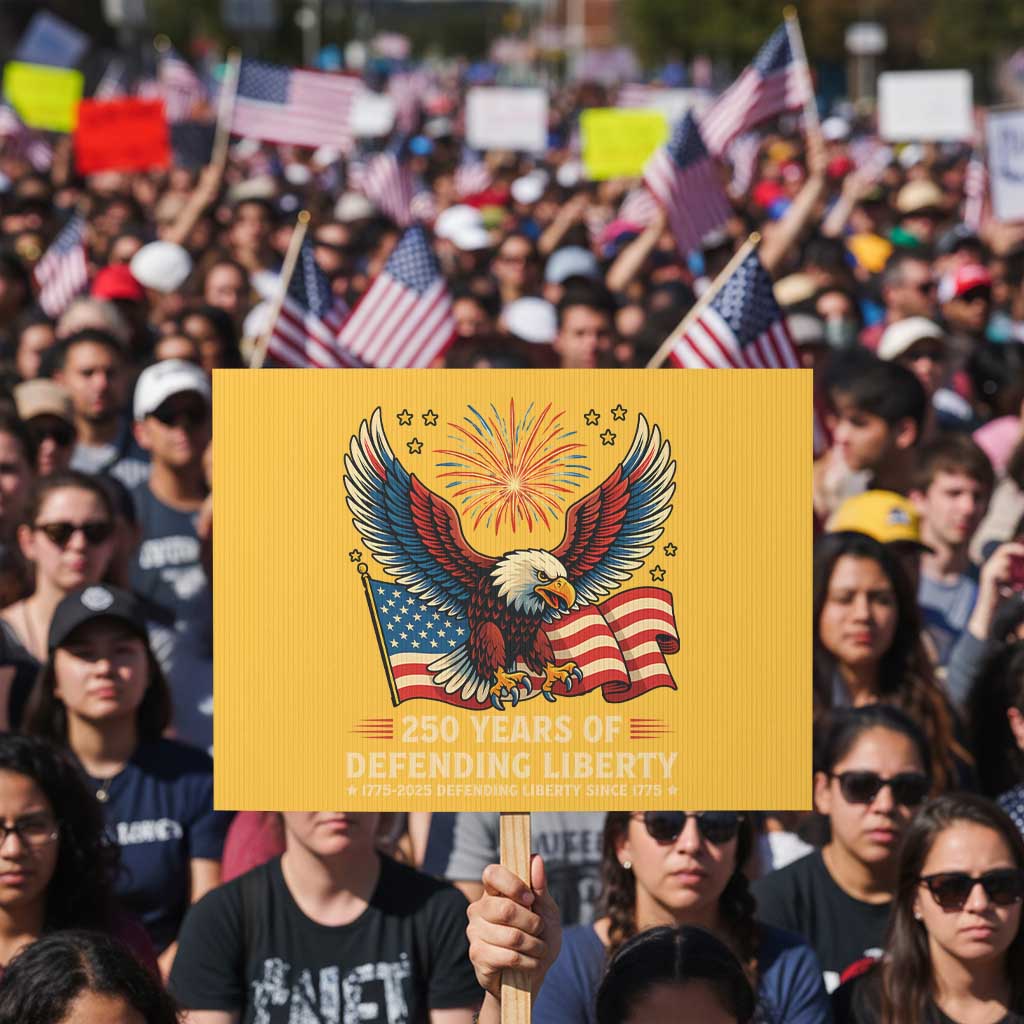 Patriotic Eagle US Army 250th Anniversary Protest Sign 250 Years of Defending Liberty 1775 2025 TS02 Horizontal 18