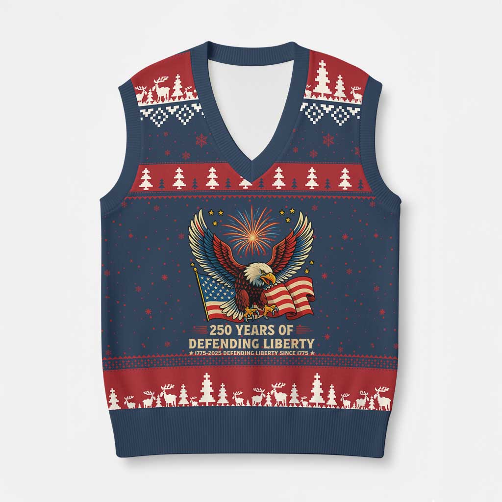 Patriotic Eagle US Army 250th Anniversary V-Neck Knit Sweater Vest 250 Years of Defending Liberty 1775 2025 TS02 Navy Red Print Your Wear