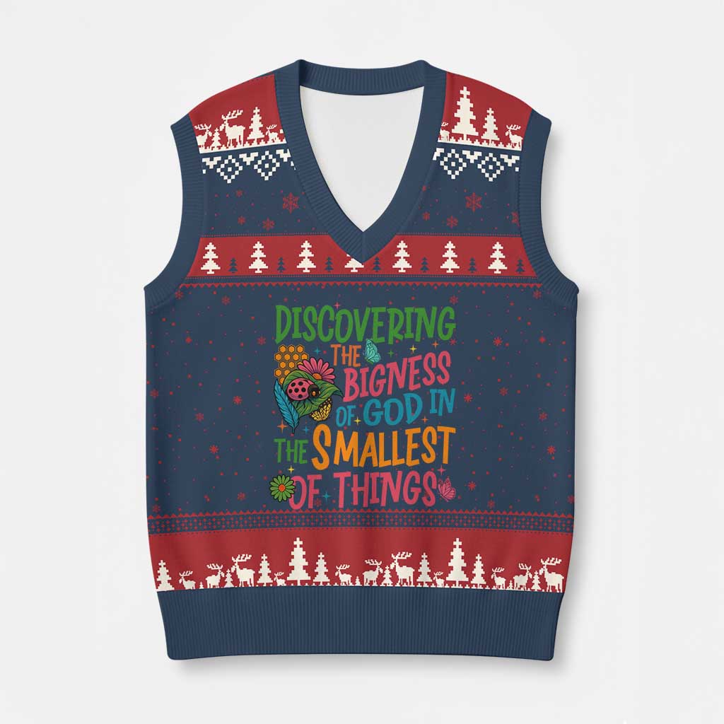 VBS 2025 Insects Adventure V-Neck Knit Sweater Vest Discovering the Bigness of God in the Smallest of Things TS02 Navy Red Print Your Wear