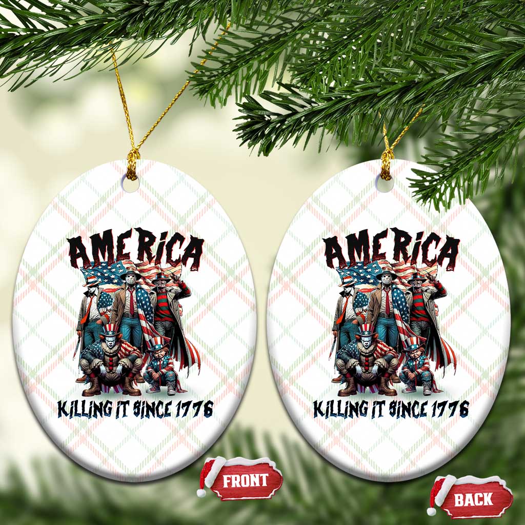Patriotic Horror Mashup Ceramic Ornament America Killing It Since 1776 TS02 Print Your Wear