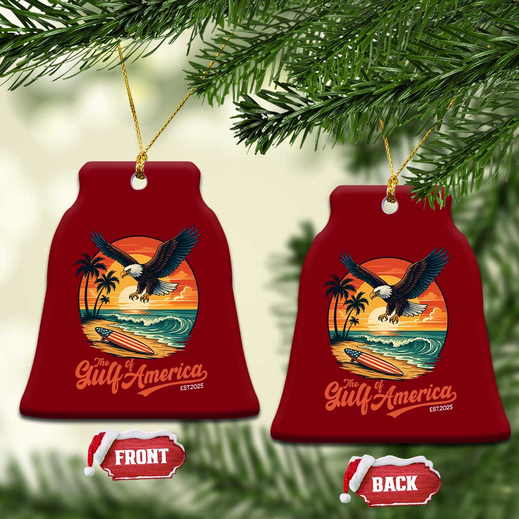 Gulf of USA 2025 Bald Eagle Ceramic Ornament Vintage Patriotic Beach Sunset 4th Of July TS02 Print Your Wear