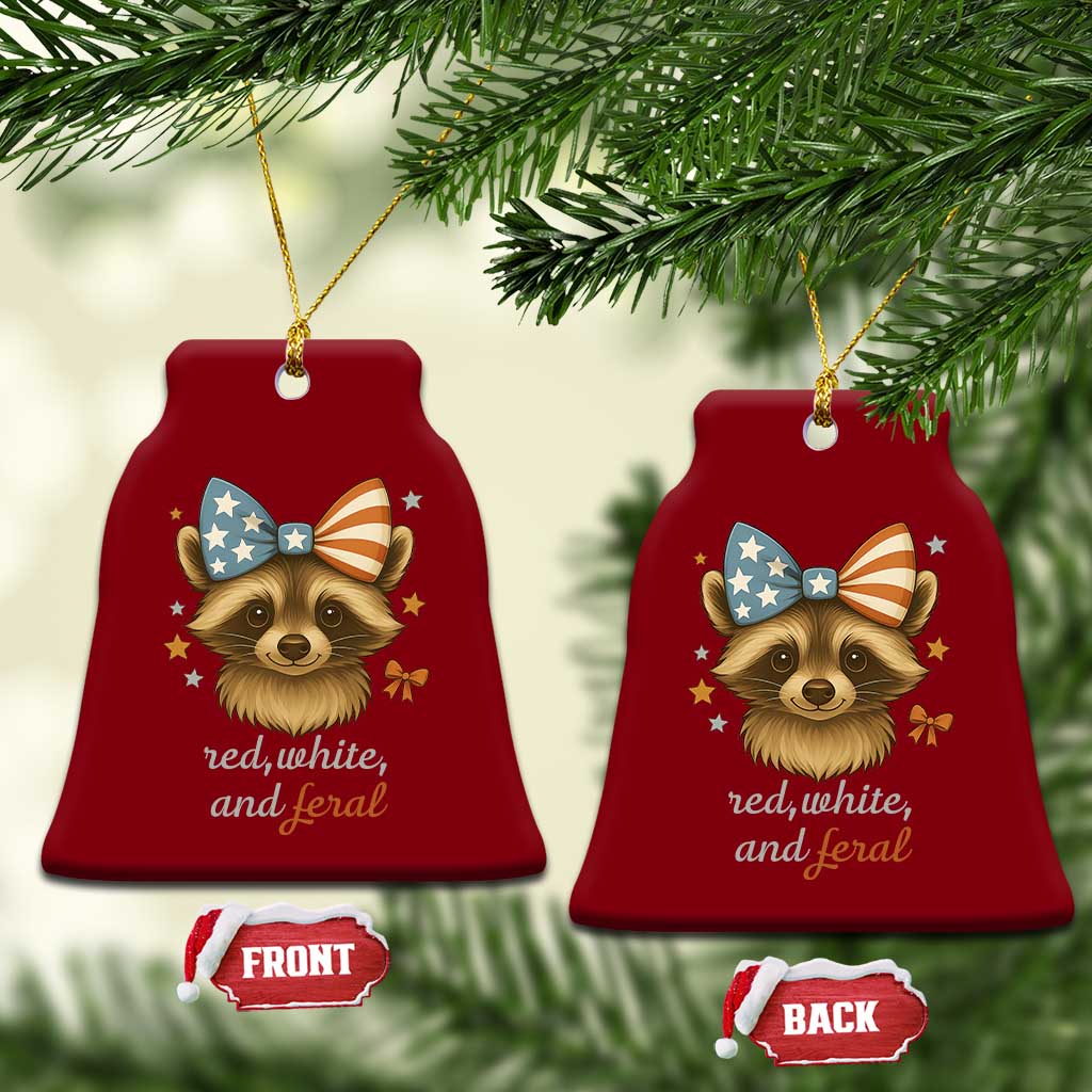 Red White and Feral Raccoon Ceramic Ornament Funny Patriotic Animal 4th of July TS02 Print Your Wear