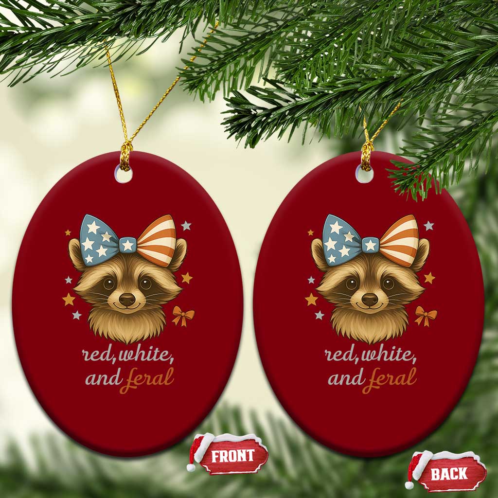 Red White and Feral Raccoon Ceramic Ornament Funny Patriotic Animal 4th of July TS02 Print Your Wear