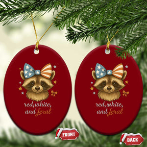 Red White and Feral Raccoon Ceramic Ornament Funny Patriotic Animal 4th of July TS02 Print Your Wear