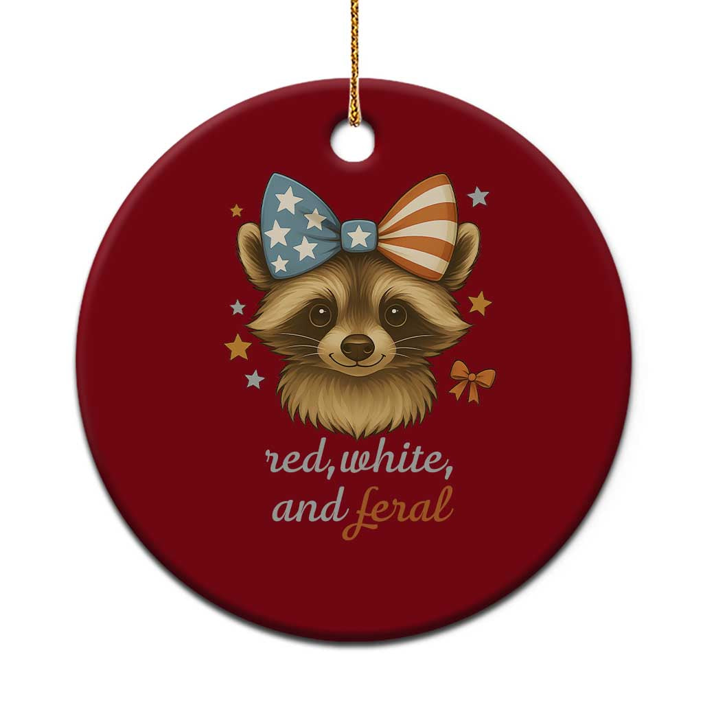 Red White and Feral Raccoon Ceramic Ornament Funny Patriotic Animal 4th of July TS02 1pc Red Print Your Wear