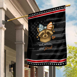 Red White and Feral Raccoon Garden Flag Funny Patriotic Animal 4th of July TS02 Distressed Black Red Print Your Wear