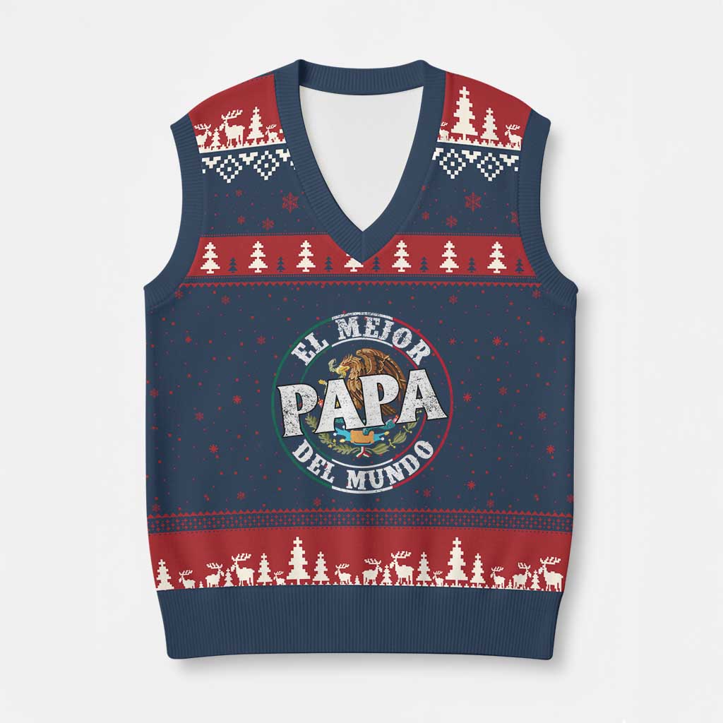 Mexican Dad V-Neck Knit Sweater Vest El Mejor Papá del Mundo Mexico Flag Eagle TS02 Navy Red Print Your Wear