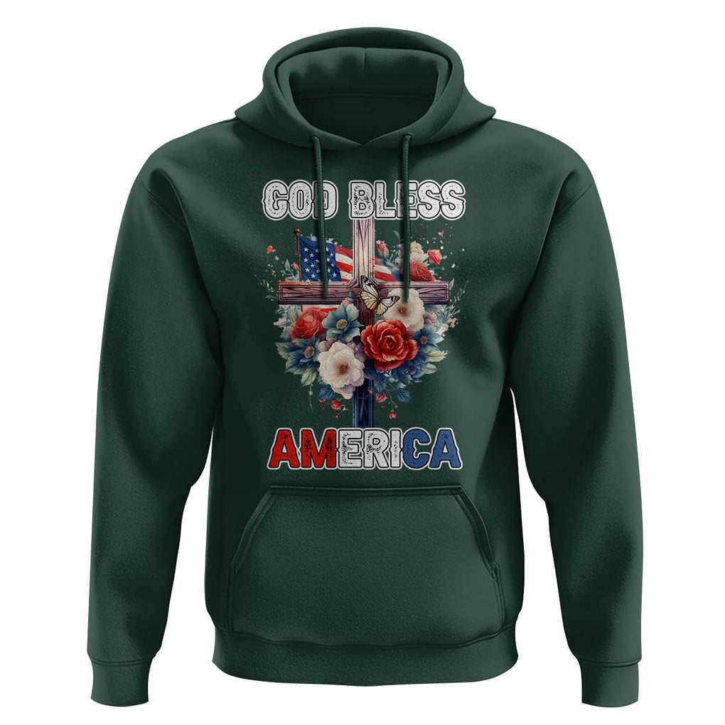 God Bless America Hoodie US Flag Christian Cross Religious Faith TS02 Dark Forest Green Print Your Wear