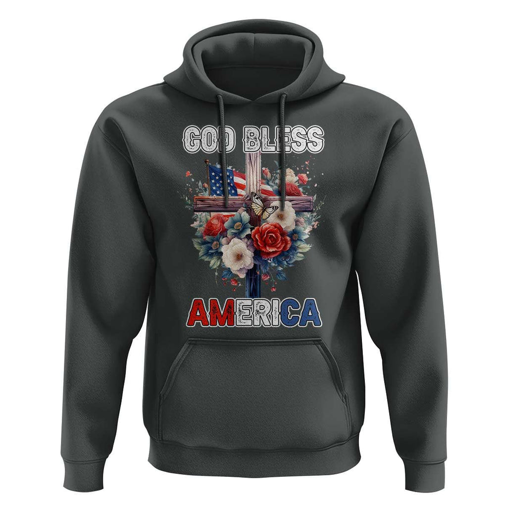 God Bless America Hoodie US Flag Christian Cross Religious Faith TS02 Dark Heather Print Your Wear