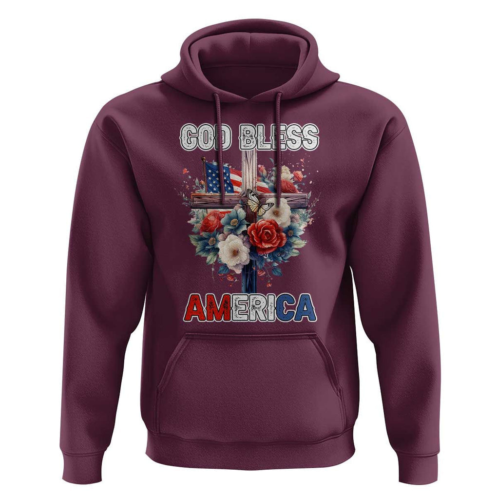 God Bless America Hoodie US Flag Christian Cross Religious Faith TS02 Maroon Print Your Wear