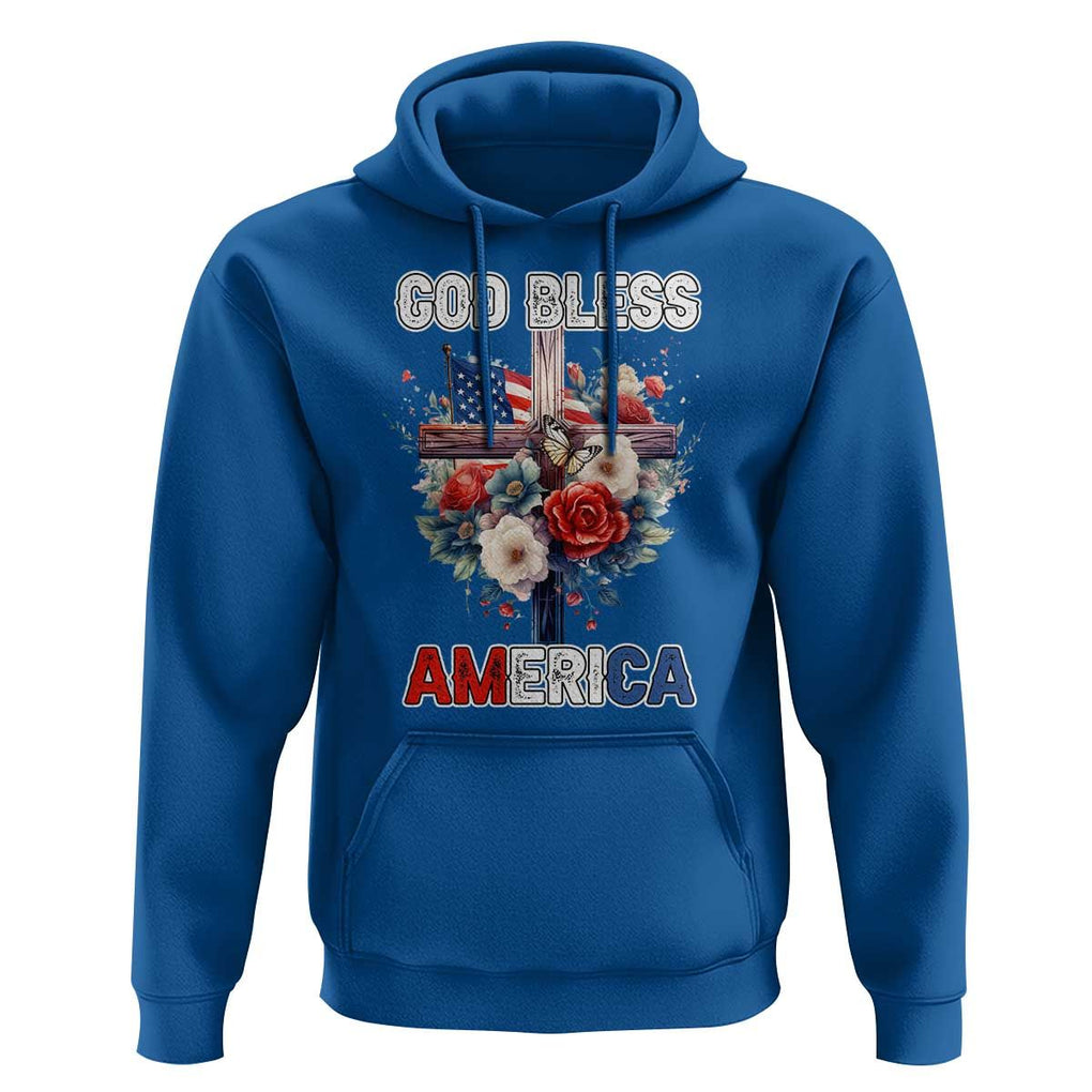 God Bless America Hoodie US Flag Christian Cross Religious Faith TS02 Royal Blue Print Your Wear