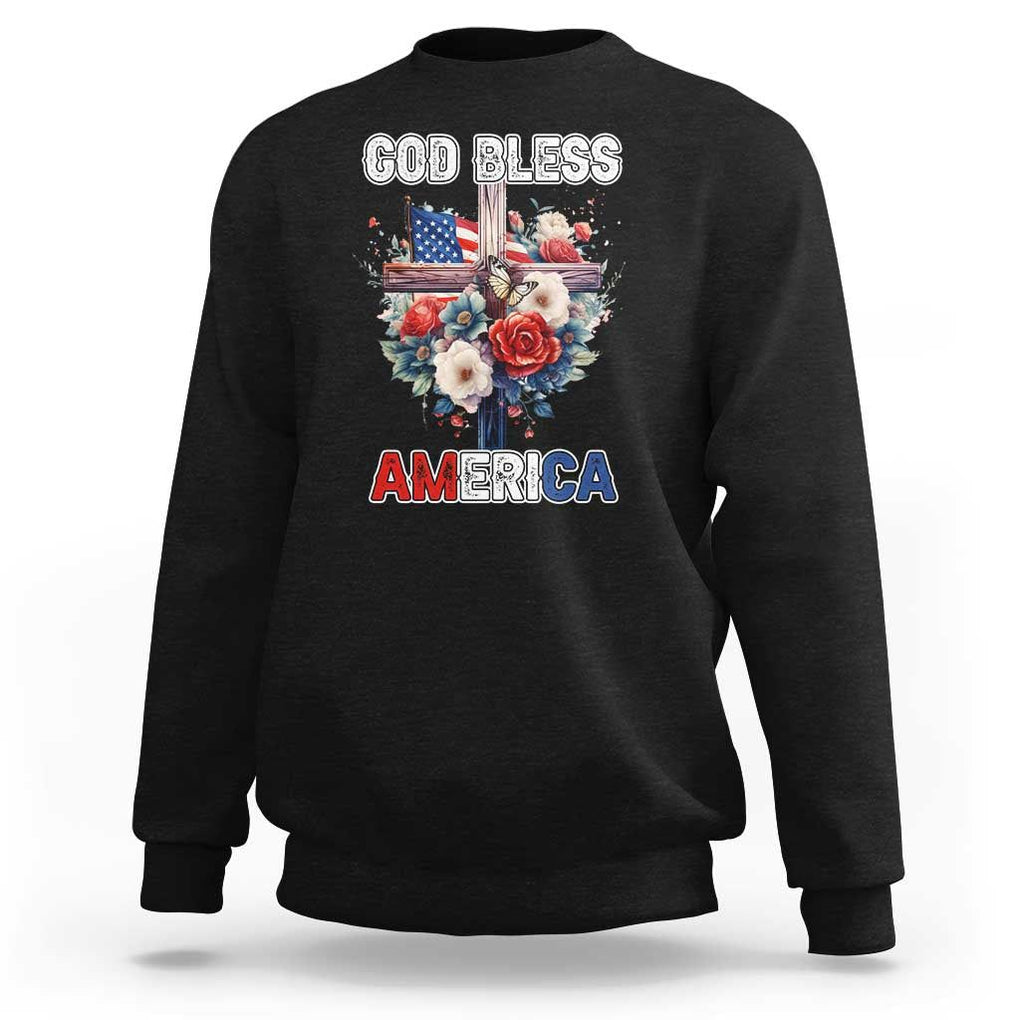 God Bless America Sweatshirt US Flag Christian Cross Religious Faith TS02 Black Print Your Wear