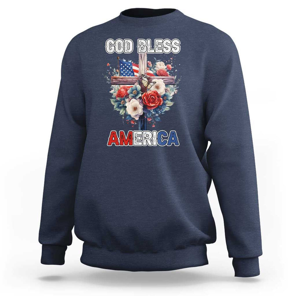 God Bless America Sweatshirt US Flag Christian Cross Religious Faith TS02 Navy Print Your Wear