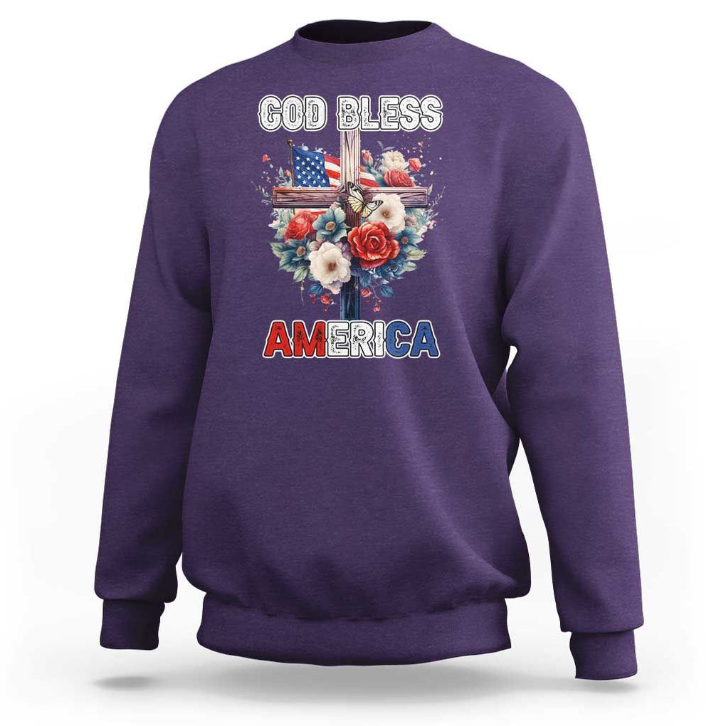 God Bless America Sweatshirt US Flag Christian Cross Religious Faith TS02 Purple Print Your Wear