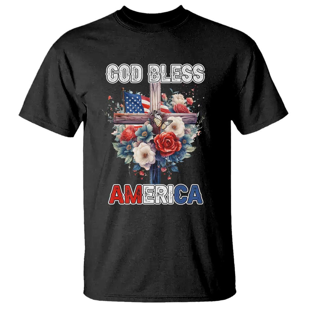 God Bless America T Shirt US Flag Christian Cross Religious Faith TS02 Black Print Your Wear