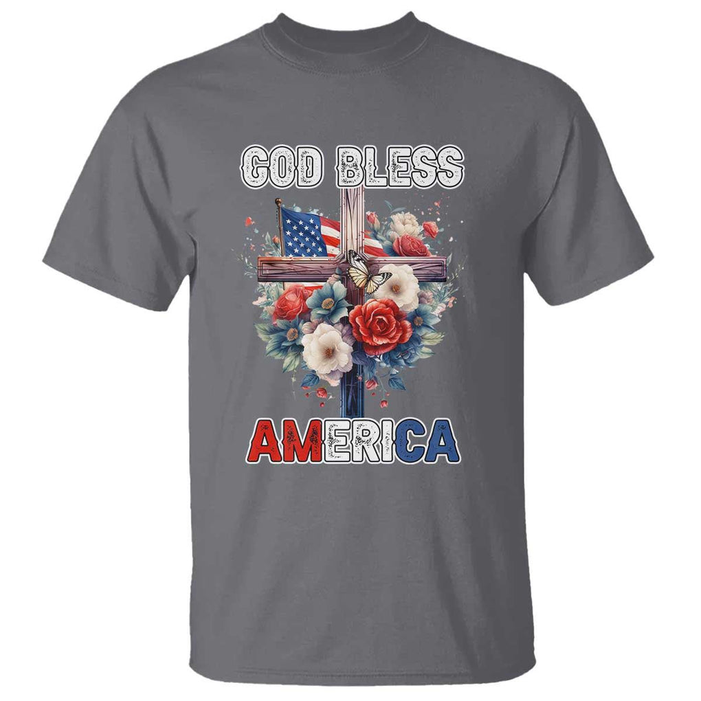 God Bless America T Shirt US Flag Christian Cross Religious Faith TS02 Charcoal Print Your Wear