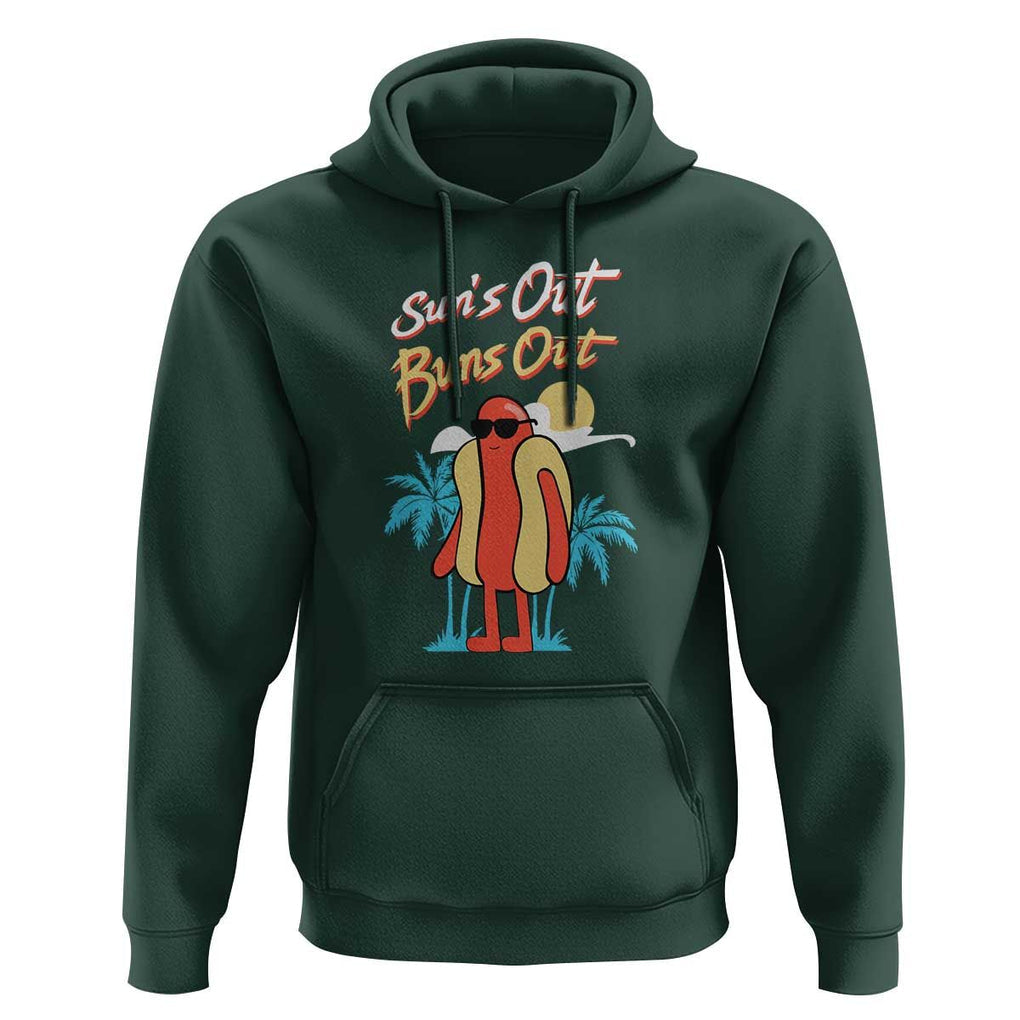 Summer Vibe Hoodie Sun's Out Buns Out Funny Hotdog BBQ Party TS02 Dark Forest Green Print Your Wear