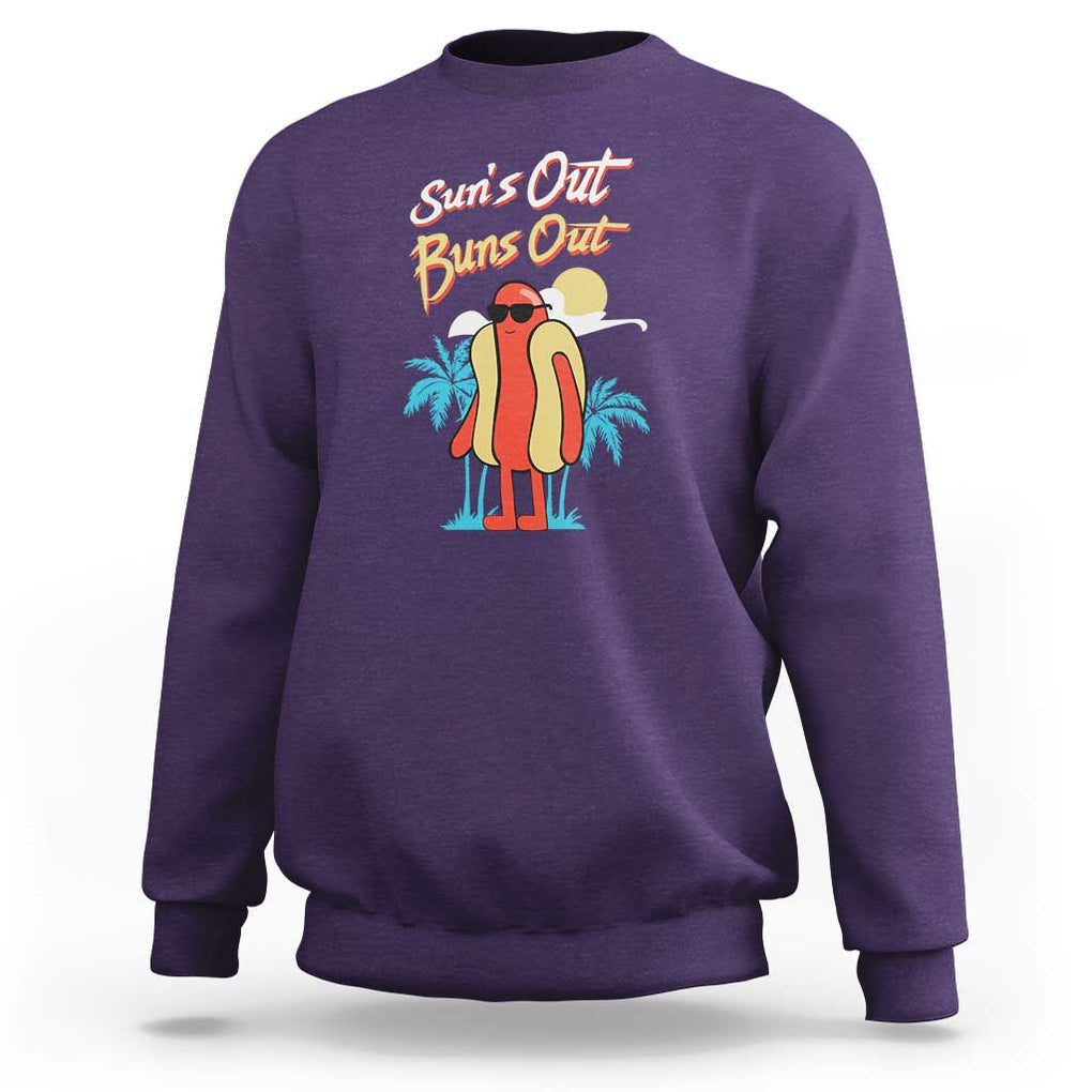 Summer Vibe Sweatshirt Sun's Out Buns Out Funny Hotdog BBQ Party TS02 Purple Print Your Wear