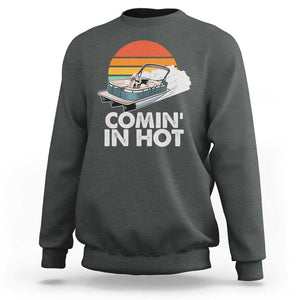 Summer Vibe Sweatshirt Comin' In Hot Poontoon Boat TS02 Dark Heather Print Your Wear