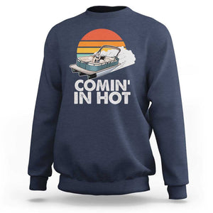 Summer Vibe Sweatshirt Comin' In Hot Poontoon Boat TS02 Navy Print Your Wear