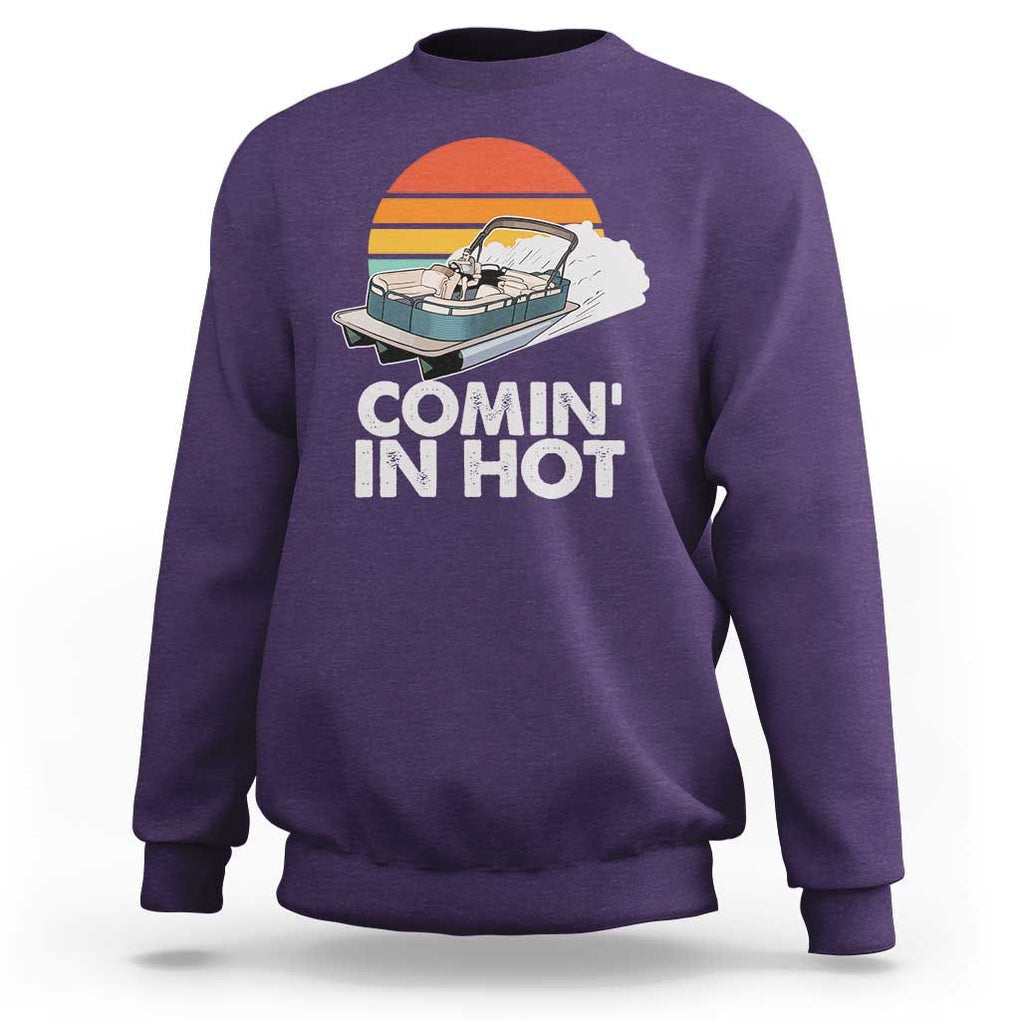 Summer Vibe Sweatshirt Comin' In Hot Poontoon Boat TS02 Purple Print Your Wear