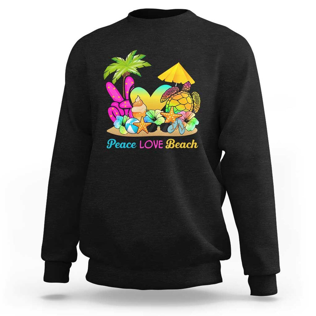 Tropical Summer Vibe Sweatshirt Peace Love Beach TS02 Black Print Your Wear