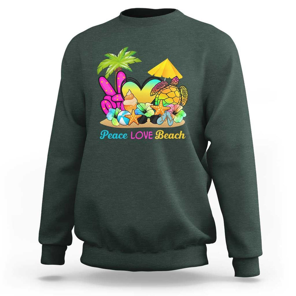 Tropical Summer Vibe Sweatshirt Peace Love Beach TS02 Dark Forest Green Print Your Wear