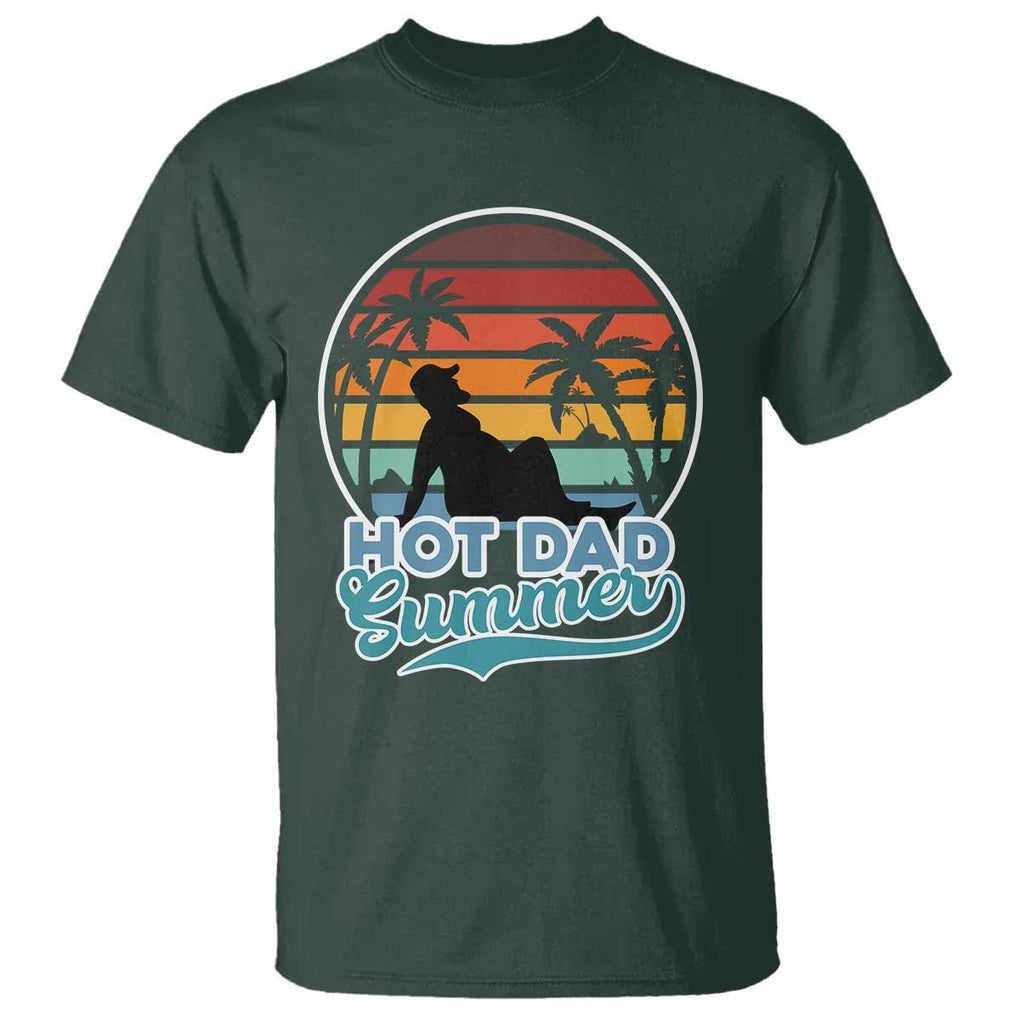 Summer Dad Bod T Shirt Funny Hot Dad Summer Retro Sunset TS02 Dark Forest Green Print Your Wear