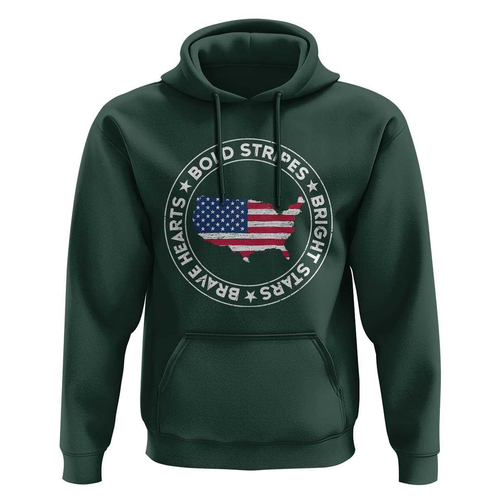 US Pride Hoodie Bold Stripes Bright Stars Brave Hearts American Patriotic TS02 Dark Forest Green Print Your Wear