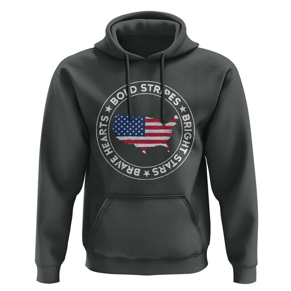 US Pride Hoodie Bold Stripes Bright Stars Brave Hearts American Patriotic TS02 Dark Heather Print Your Wear