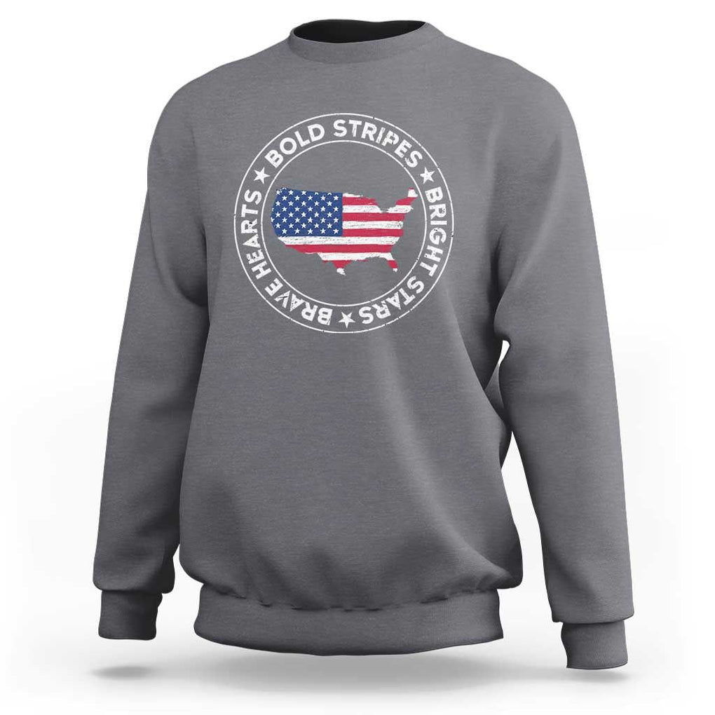 US Pride Sweatshirt Bold Stripes Bright Stars Brave Hearts American Patriotic TS02 Charcoal Print Your Wear