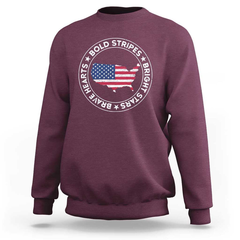 US Pride Sweatshirt Bold Stripes Bright Stars Brave Hearts American Patriotic TS02 Maroon Print Your Wear