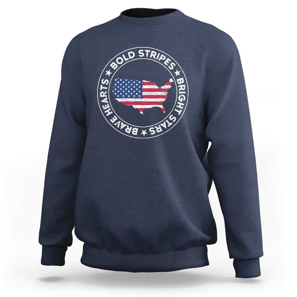 US Pride Sweatshirt Bold Stripes Bright Stars Brave Hearts American Patriotic TS02 Navy Print Your Wear