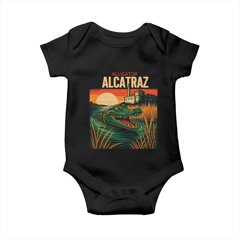 Alligator Alcatraz Baby Onesie Retro Florida Swamp Political Prison TS02 Black Print Your Wear