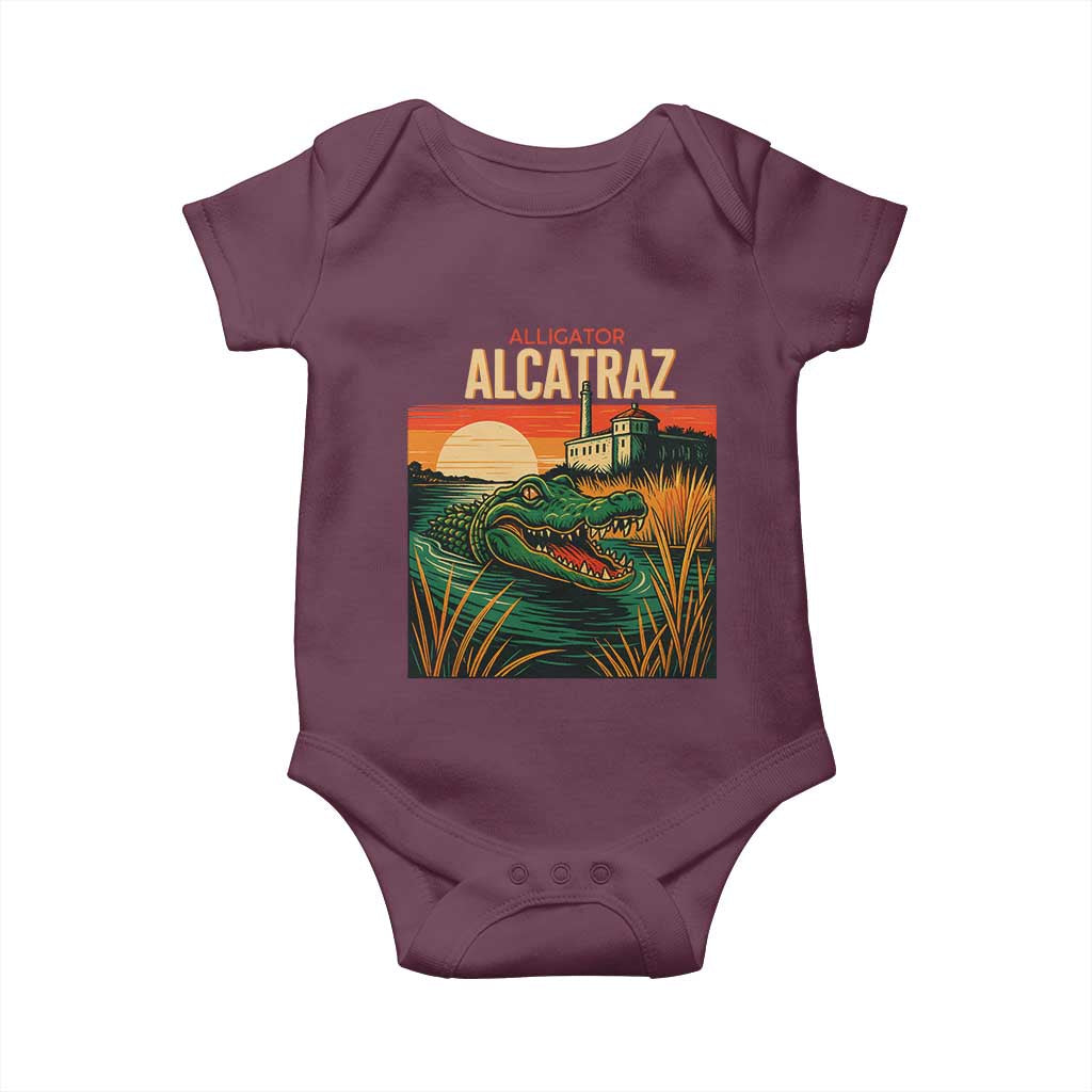 Alligator Alcatraz Baby Onesie Retro Florida Swamp Political Prison TS02 Maroon Print Your Wear