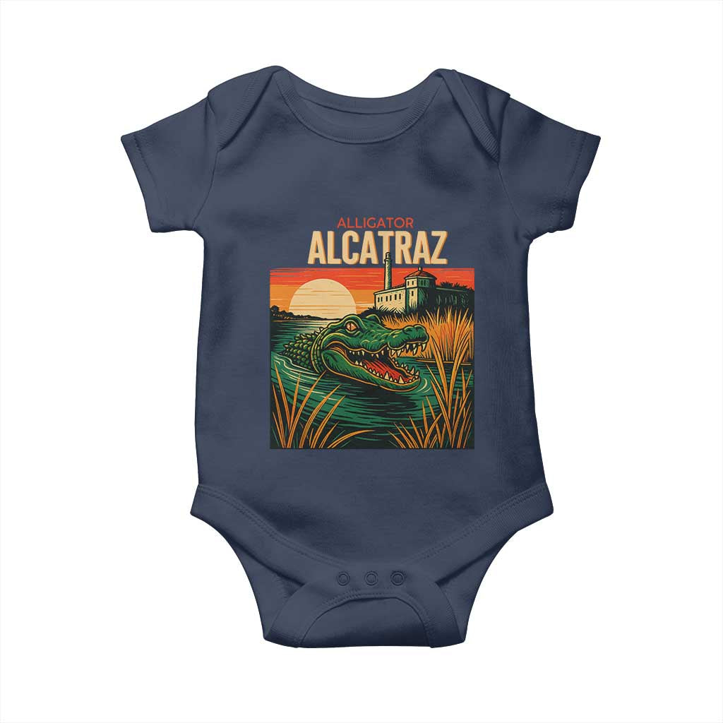 Alligator Alcatraz Baby Onesie Retro Florida Swamp Political Prison TS02 Navy Print Your Wear