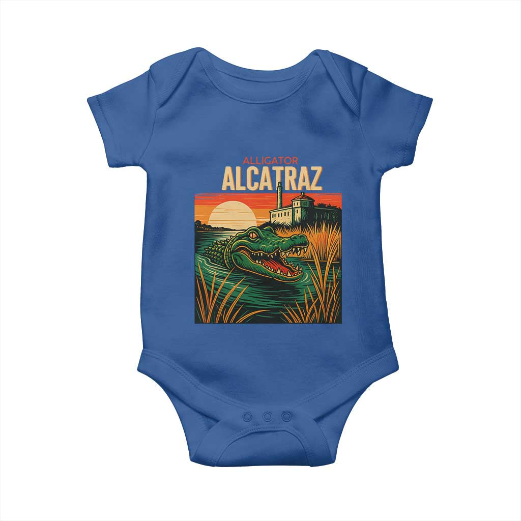 Alligator Alcatraz Baby Onesie Retro Florida Swamp Political Prison TS02 Royal Blue Print Your Wear